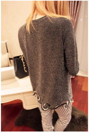 韓版復古針織 波浪刺繡亮絲打底衫，演繹春日文藝浪漫